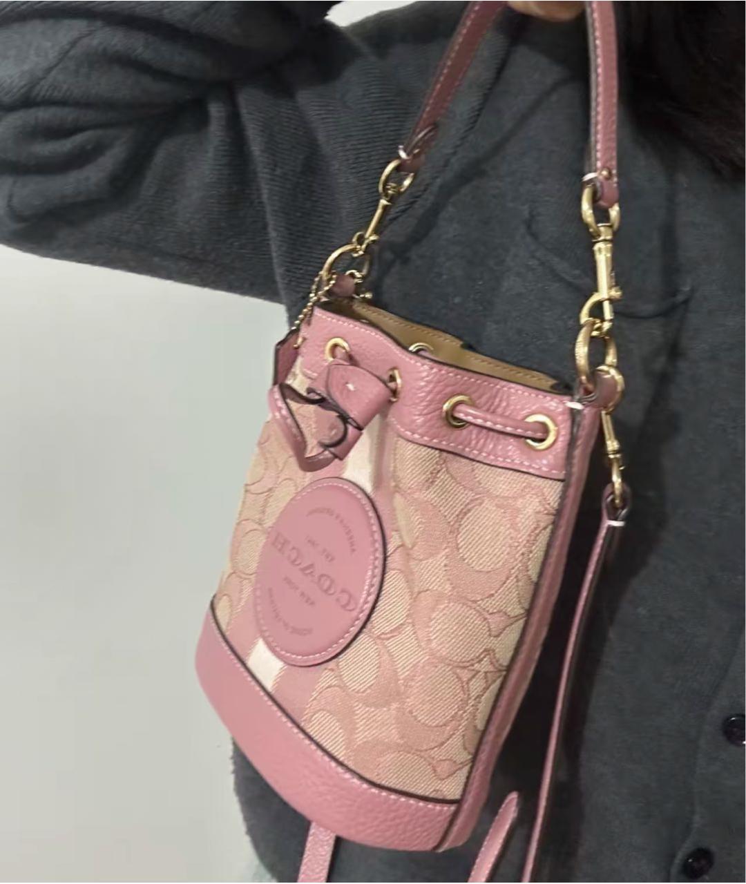COACH Розовая кожаная сумка через плечо, фото 6