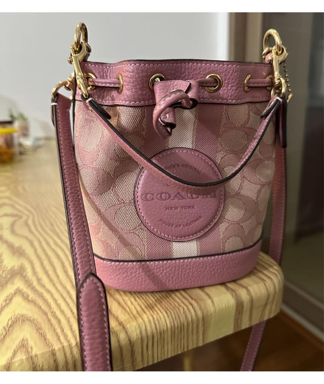 COACH Розовая кожаная сумка через плечо, фото 7