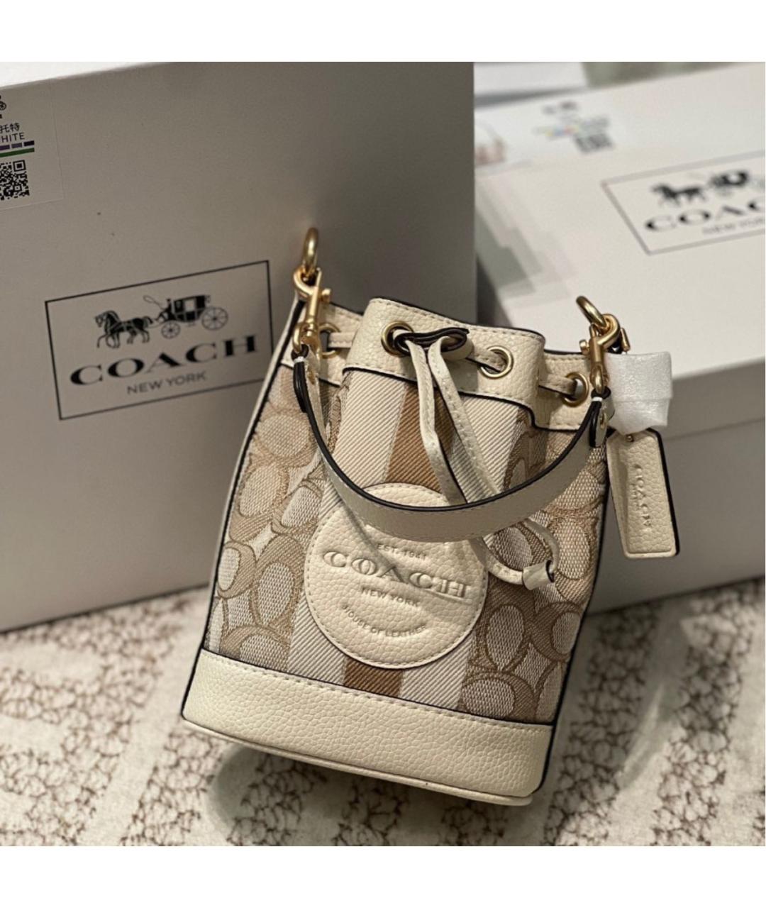 COACH Бежевая тканевая сумка через плечо, фото 2