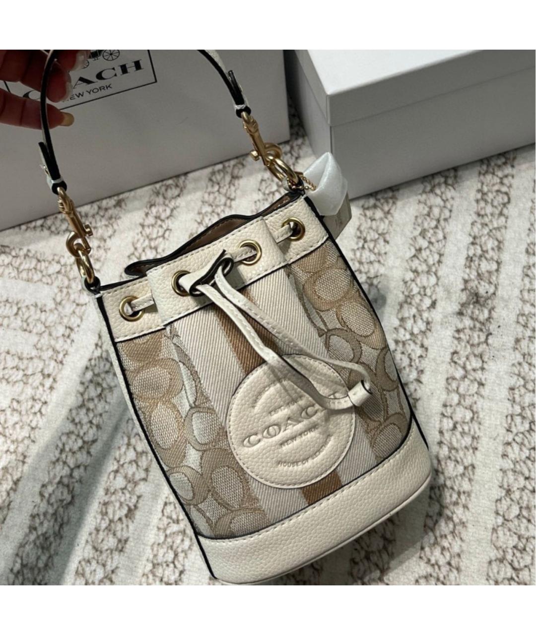 COACH Бежевая тканевая сумка через плечо, фото 5