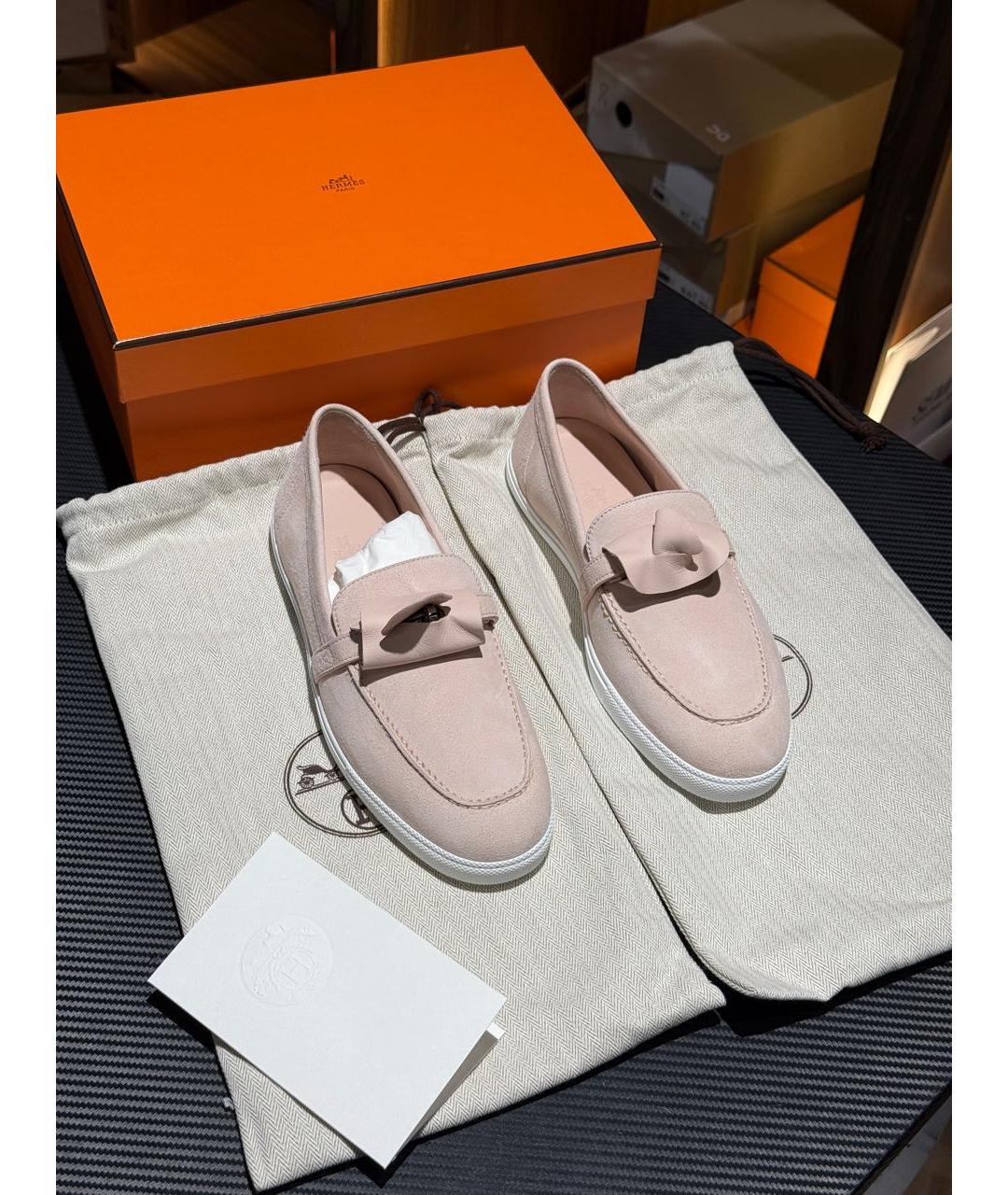 HERMES Розовые замшевые лоферы, фото 3