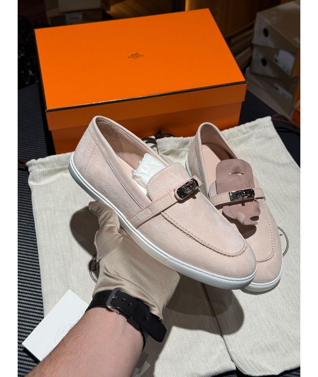 HERMES Розовые замшевые лоферы, фото 4