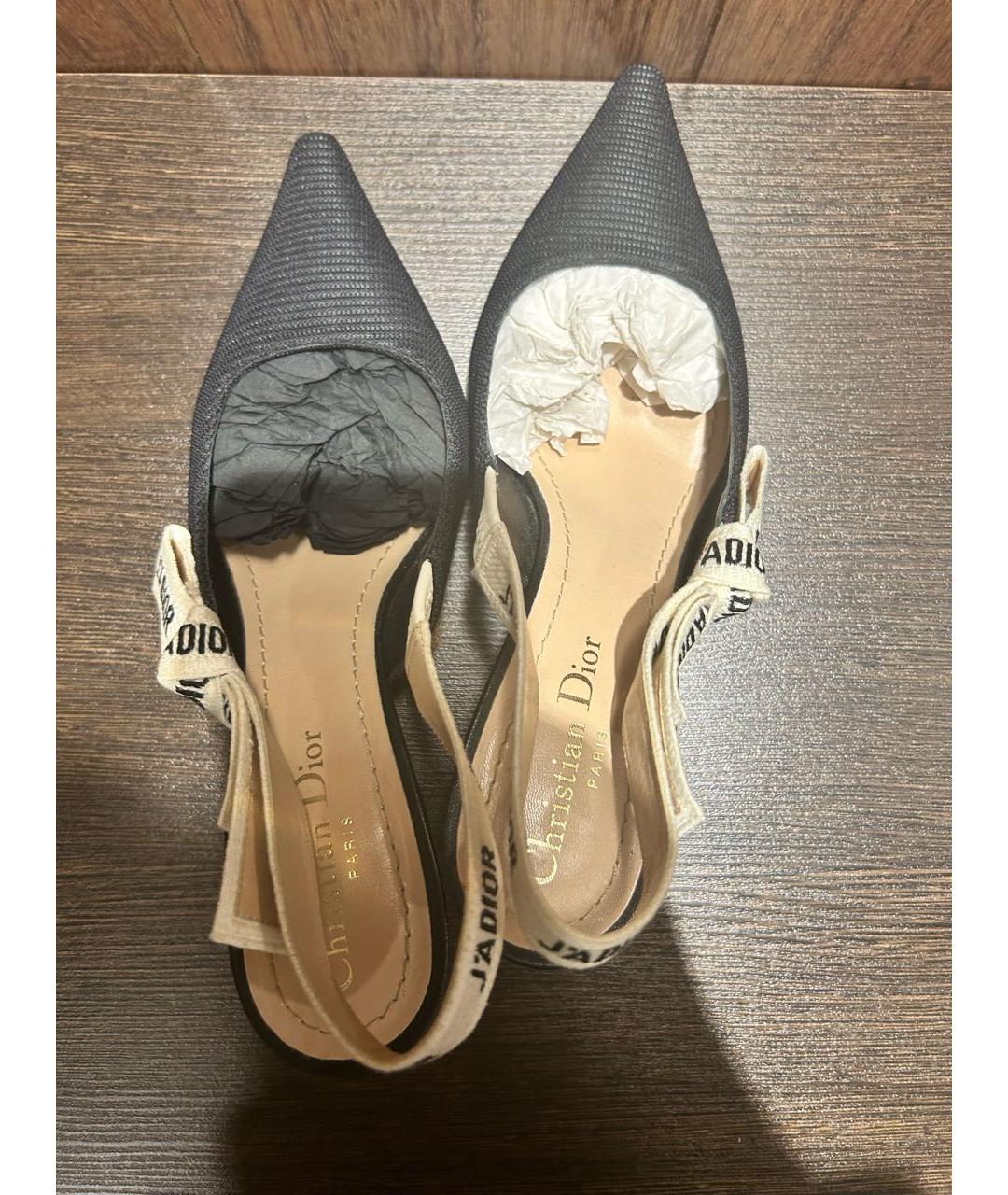 CHRISTIAN DIOR Черные текстильные лодочки на низком каблуке, фото 3