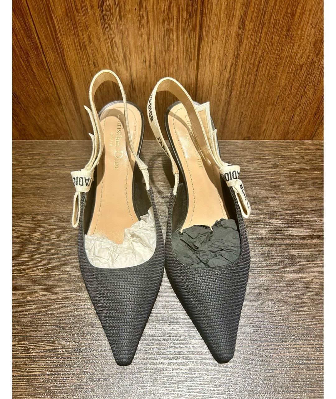 CHRISTIAN DIOR Черные текстильные лодочки на низком каблуке, фото 2