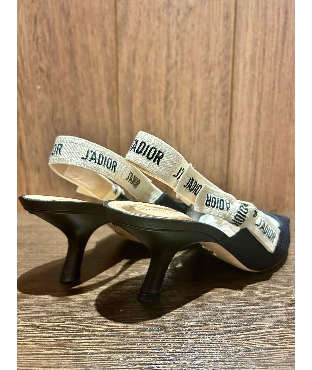 CHRISTIAN DIOR Черные текстильные лодочки на низком каблуке, фото 4