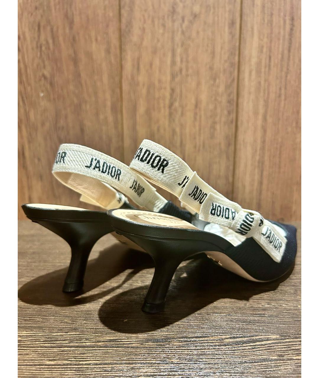 CHRISTIAN DIOR Черные текстильные лодочки на низком каблуке, фото 5