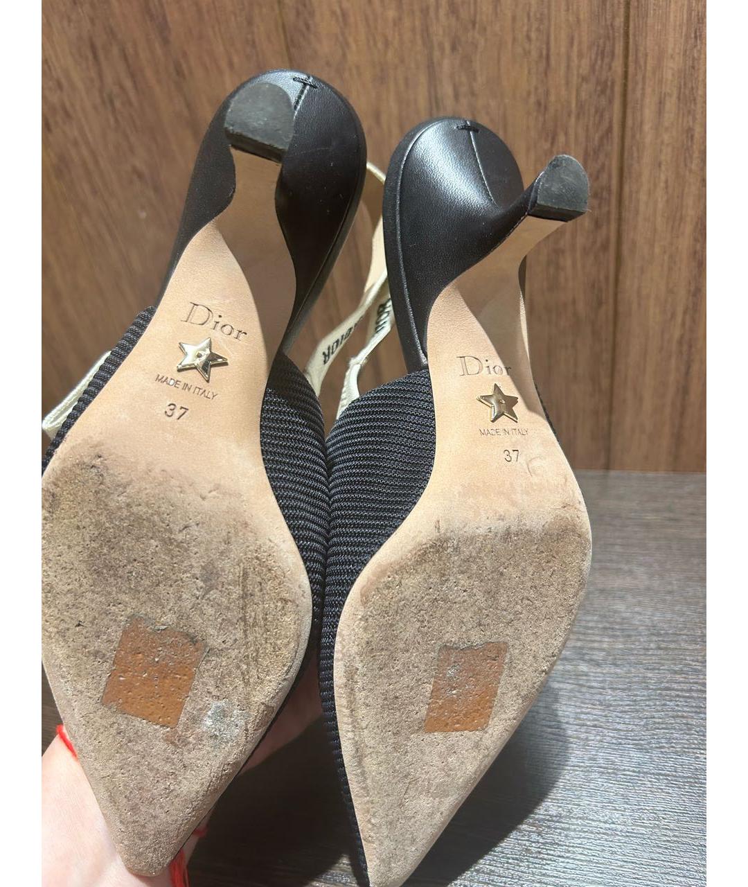 CHRISTIAN DIOR Черные текстильные лодочки на низком каблуке, фото 8