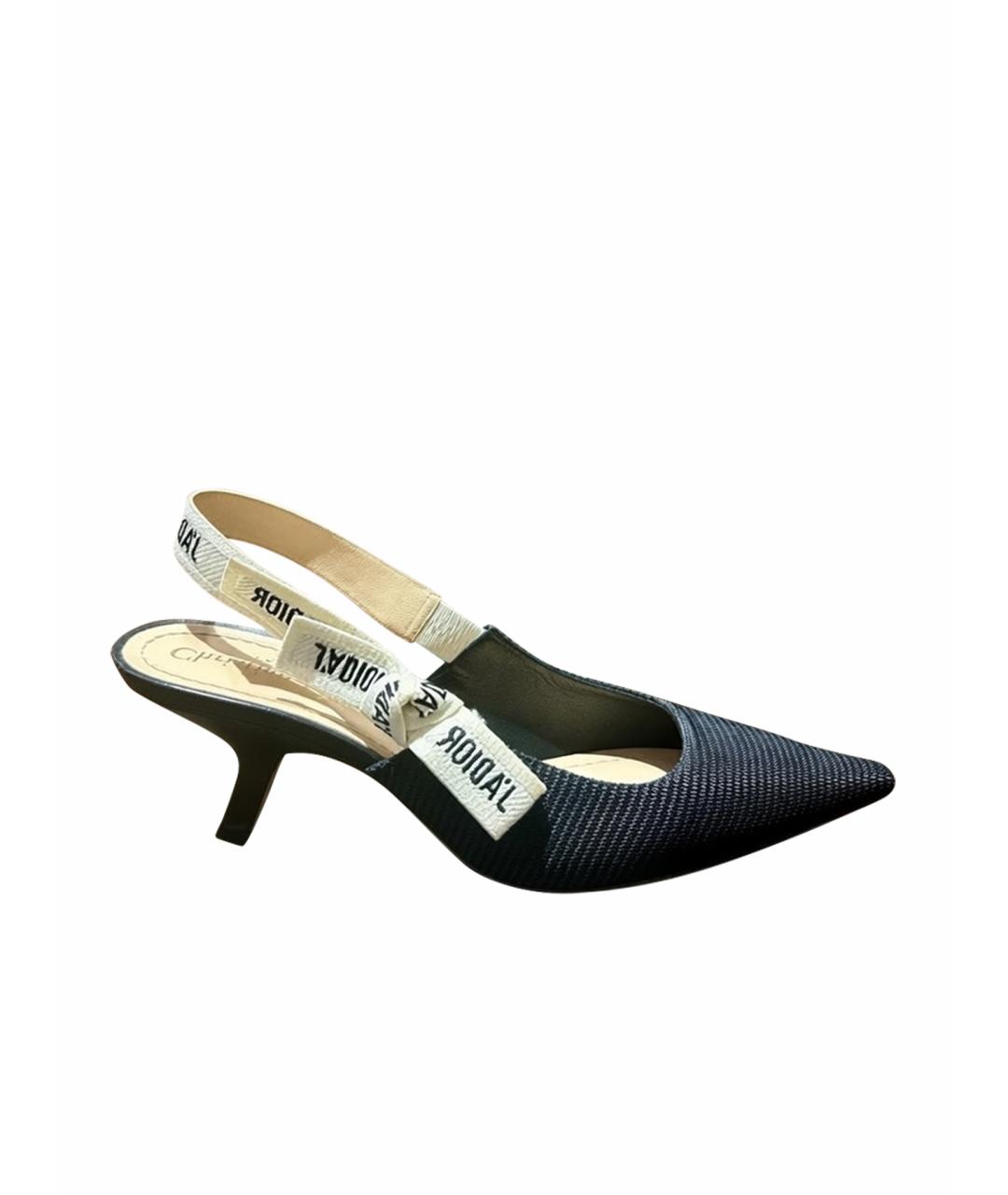 CHRISTIAN DIOR Черные текстильные лодочки на низком каблуке, фото 1