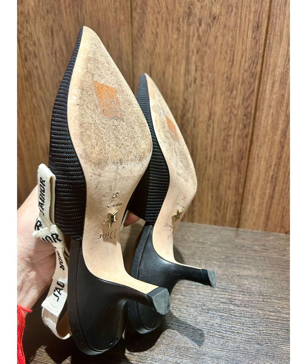 CHRISTIAN DIOR Черные текстильные лодочки на низком каблуке, фото 6