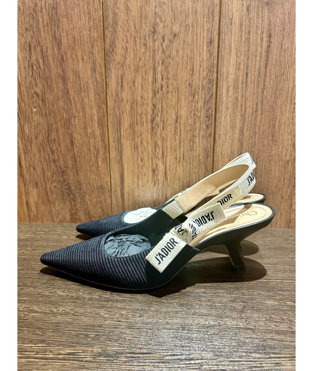 CHRISTIAN DIOR Черные текстильные лодочки на низком каблуке, фото 9