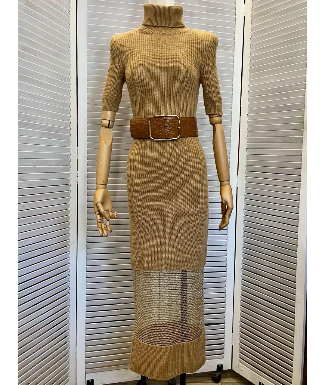 ELISABETTA FRANCHI Бежевое шерстяное повседневное платье, фото 9