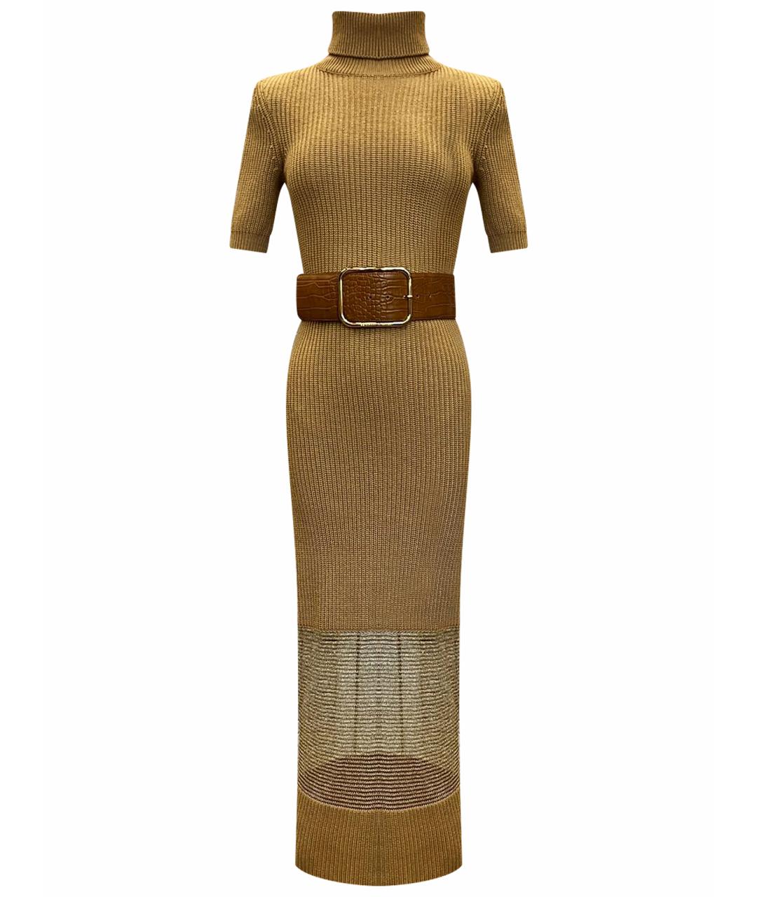 ELISABETTA FRANCHI Бежевое шерстяное повседневное платье, фото 1