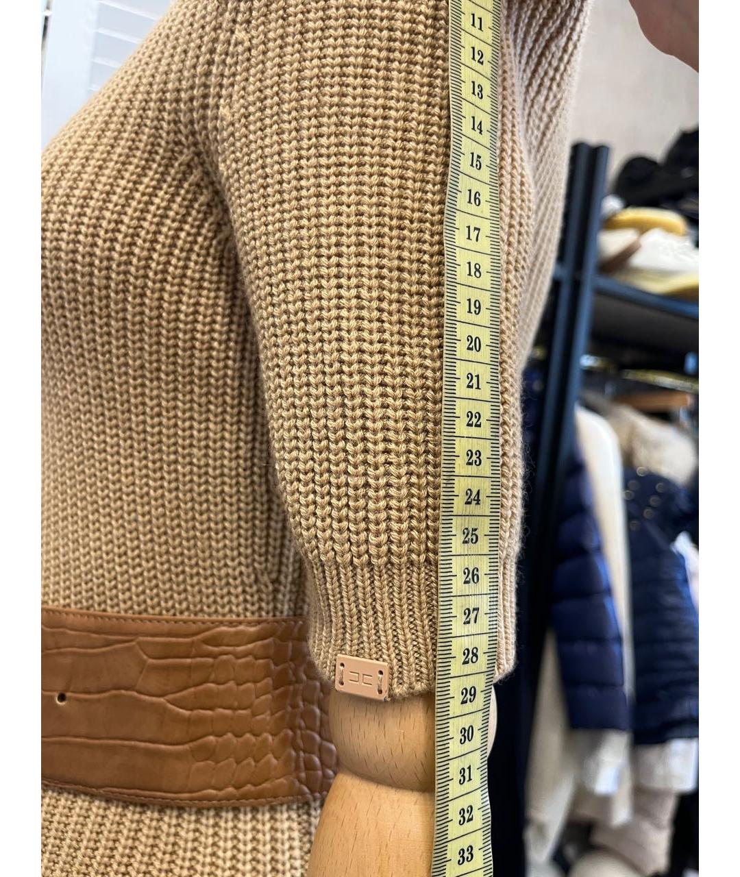 ELISABETTA FRANCHI Бежевое шерстяное повседневное платье, фото 5