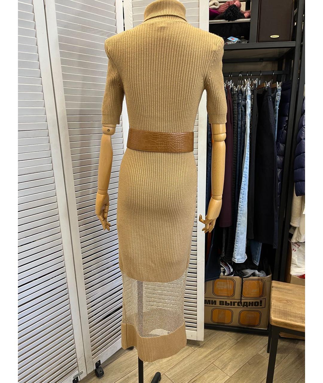 ELISABETTA FRANCHI Бежевое шерстяное повседневное платье, фото 7