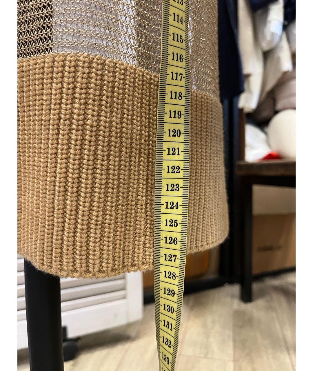 ELISABETTA FRANCHI Бежевое шерстяное повседневное платье, фото 6