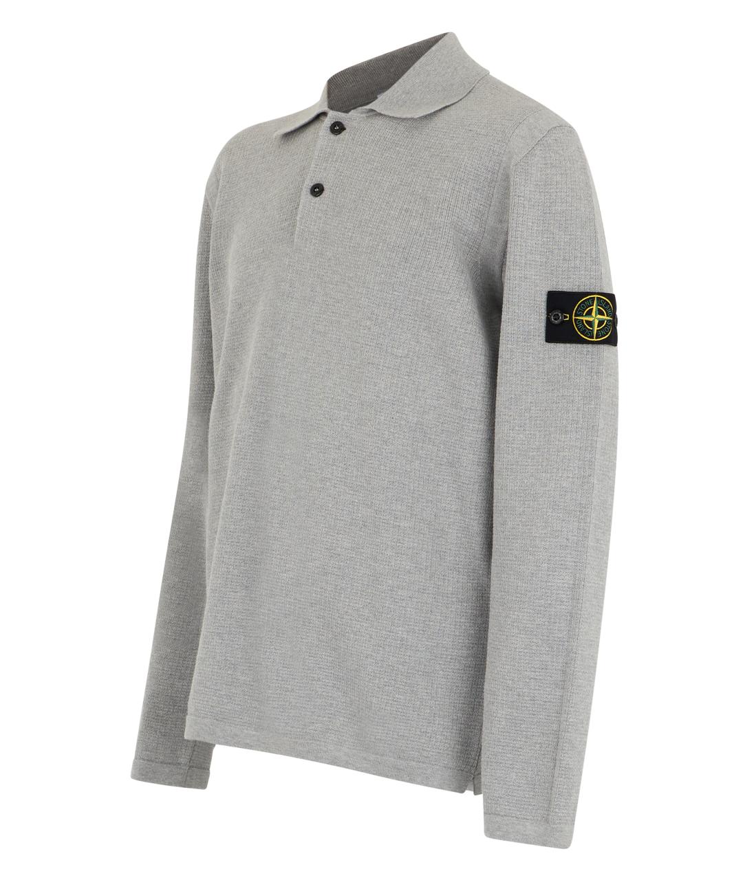 STONE ISLAND Серое хлопковое поло с длинным рукавом, фото 3