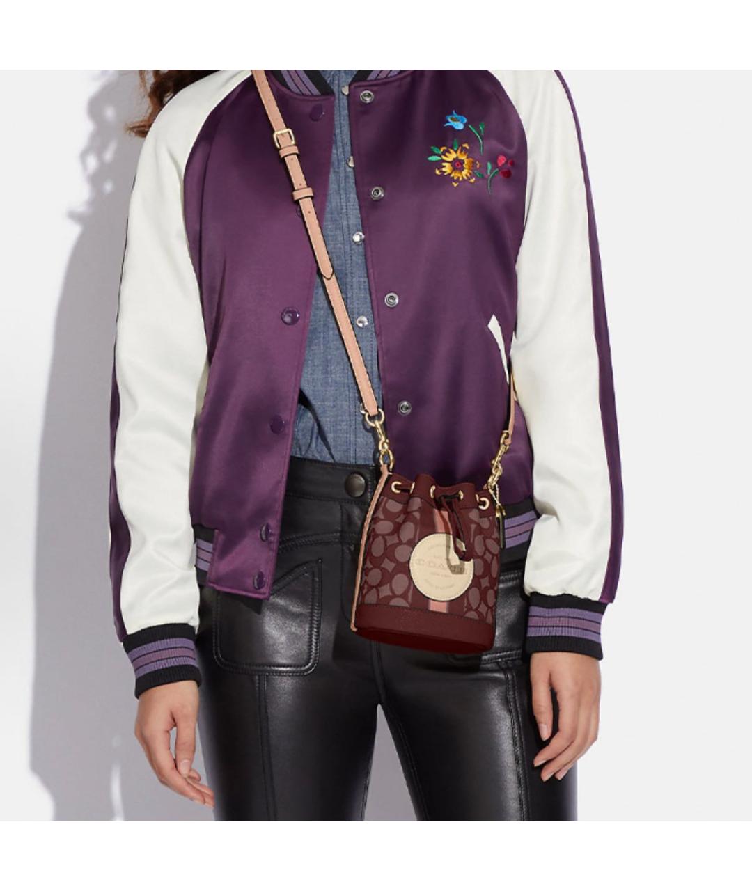 COACH Бордовая кожаная сумка через плечо, фото 4