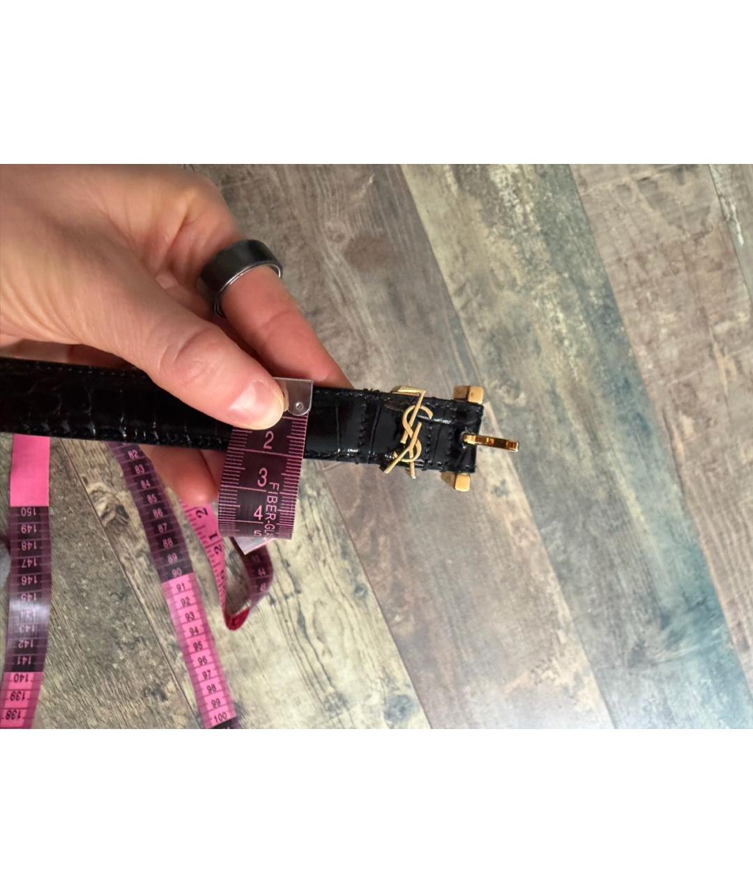 SAINT LAURENT Черный ремень из лакированной кожи, фото 2