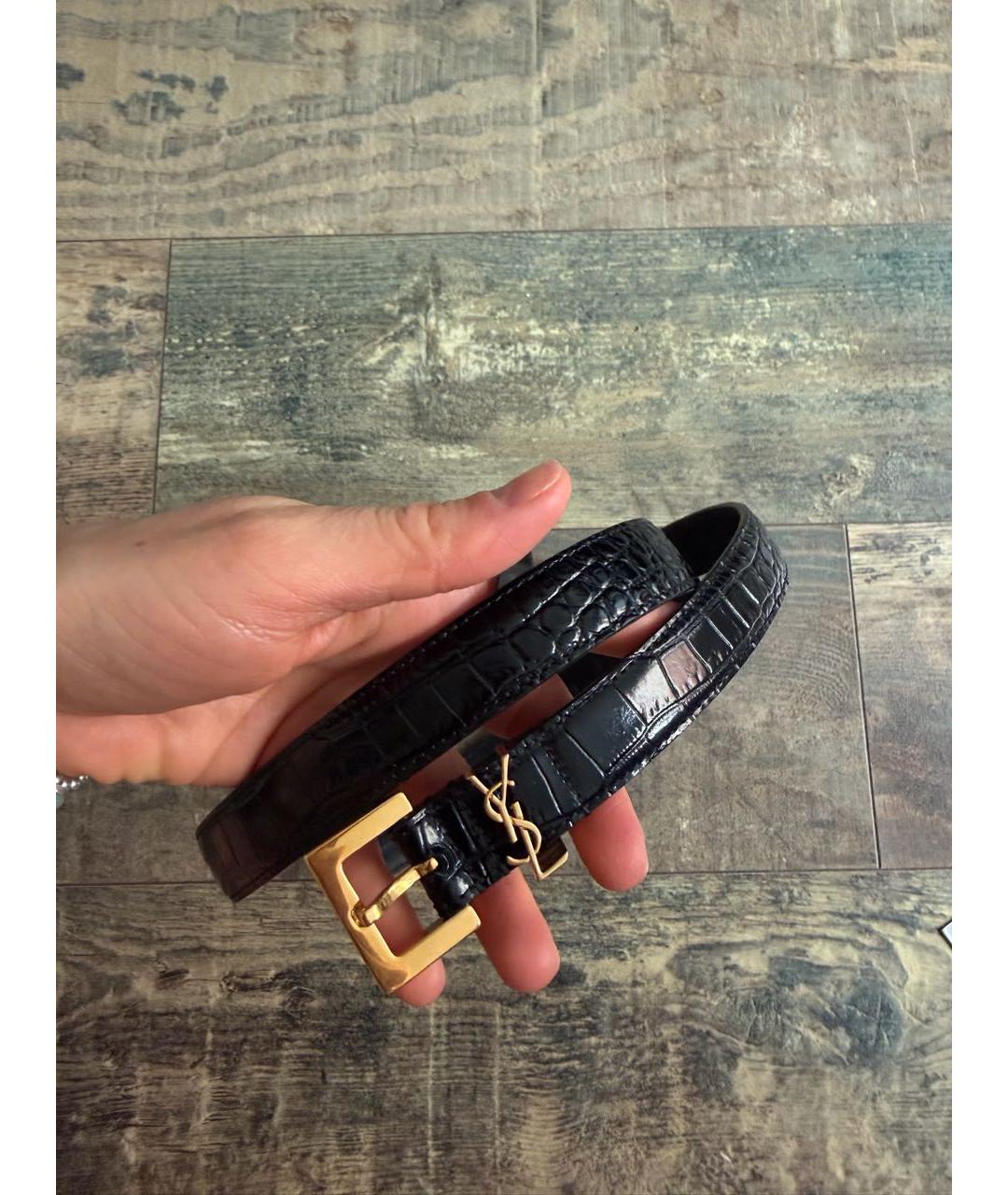 SAINT LAURENT Черный ремень из лакированной кожи, фото 5
