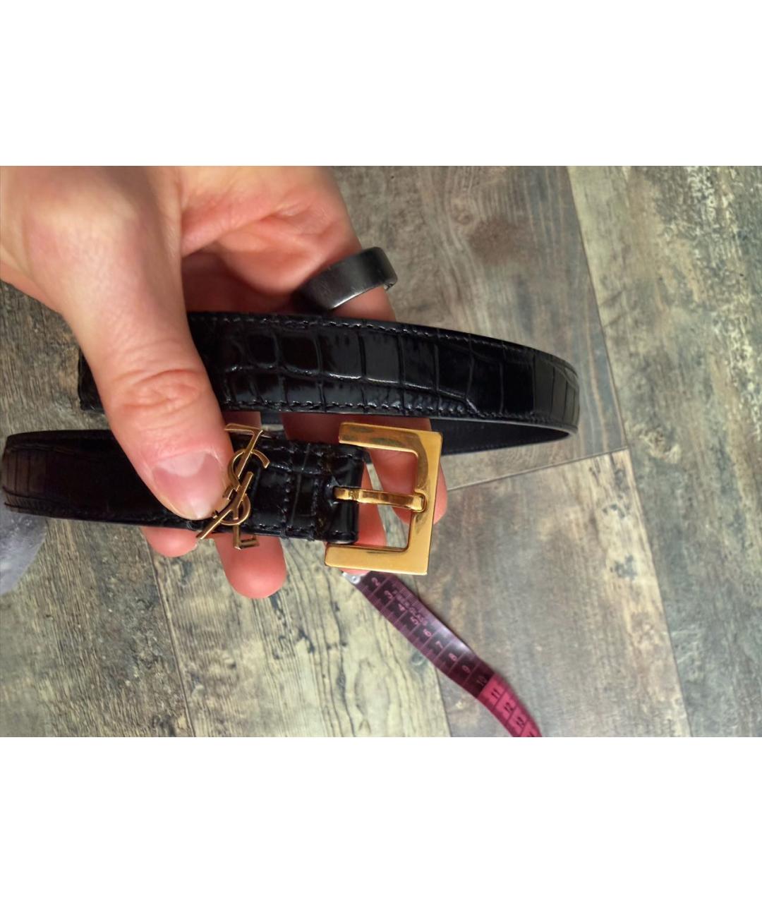 SAINT LAURENT Черный ремень из лакированной кожи, фото 4