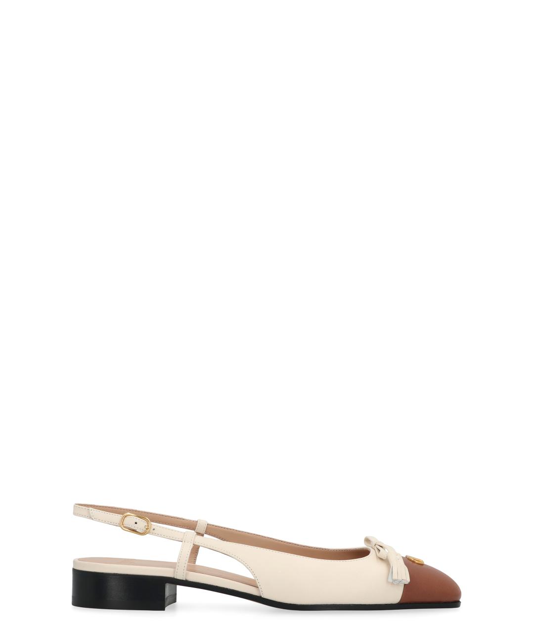 VALENTINO Бежевые кожаные балетки, фото 1