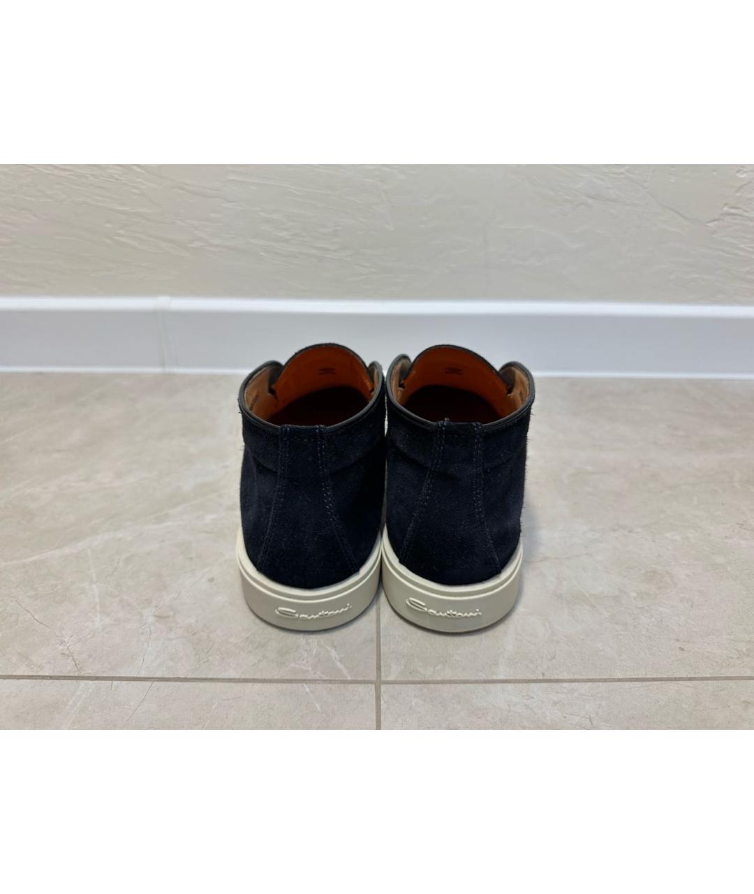SANTONI Темно-синие замшевые низкие ботинки, фото 4