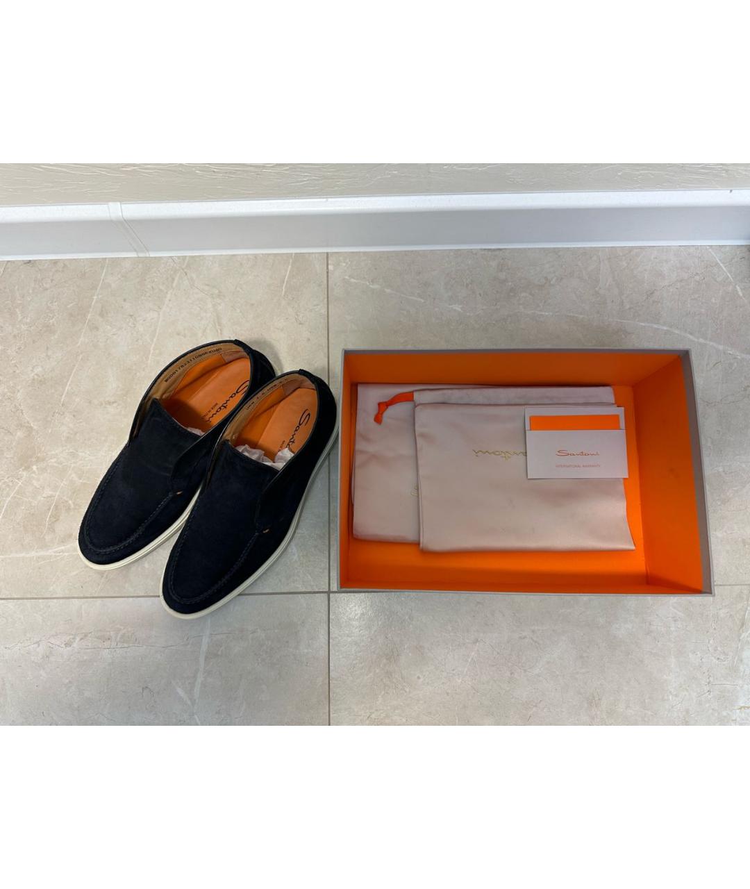 SANTONI Темно-синие замшевые низкие ботинки, фото 5