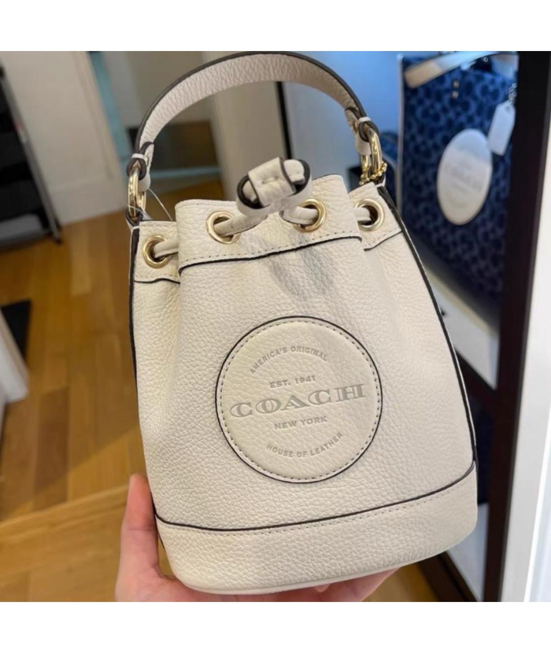 COACH Белая кожаная сумка с короткими ручками, фото 5