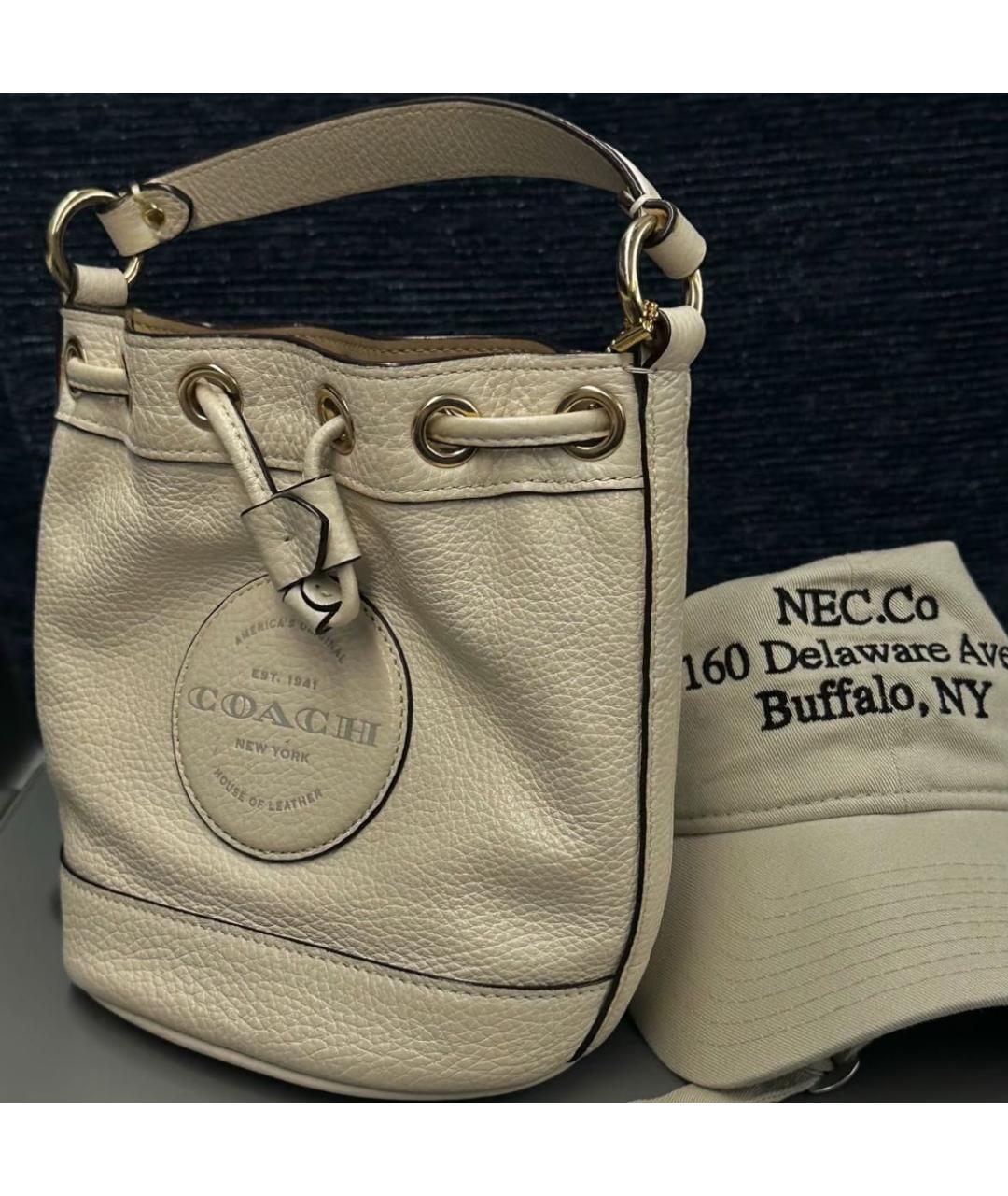 COACH Белая кожаная сумка с короткими ручками, фото 7