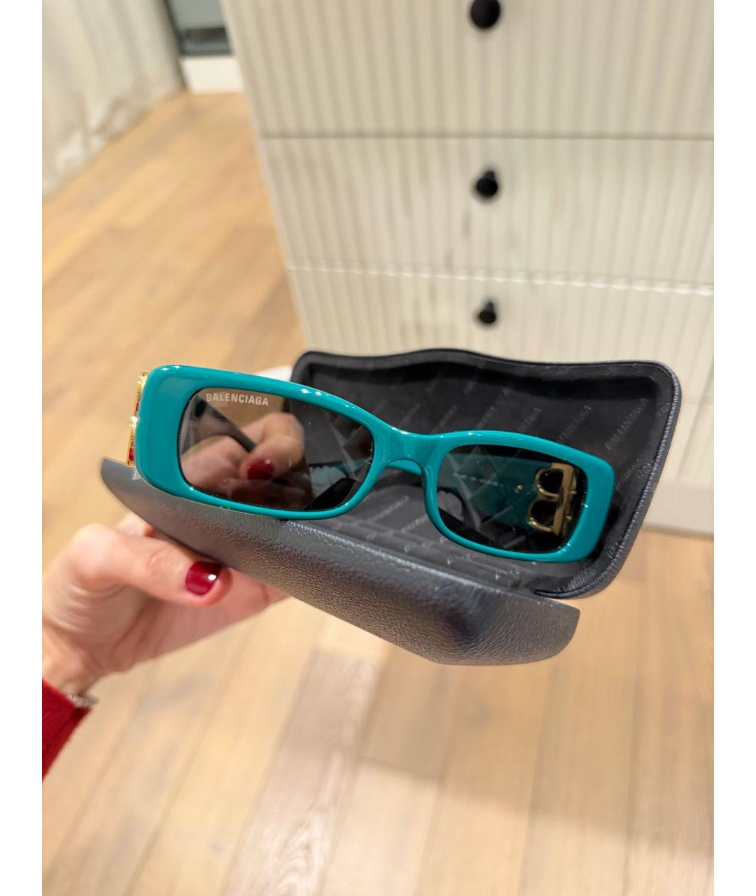 BALENCIAGA Бирюзовые пластиковые солнцезащитные очки, фото 5