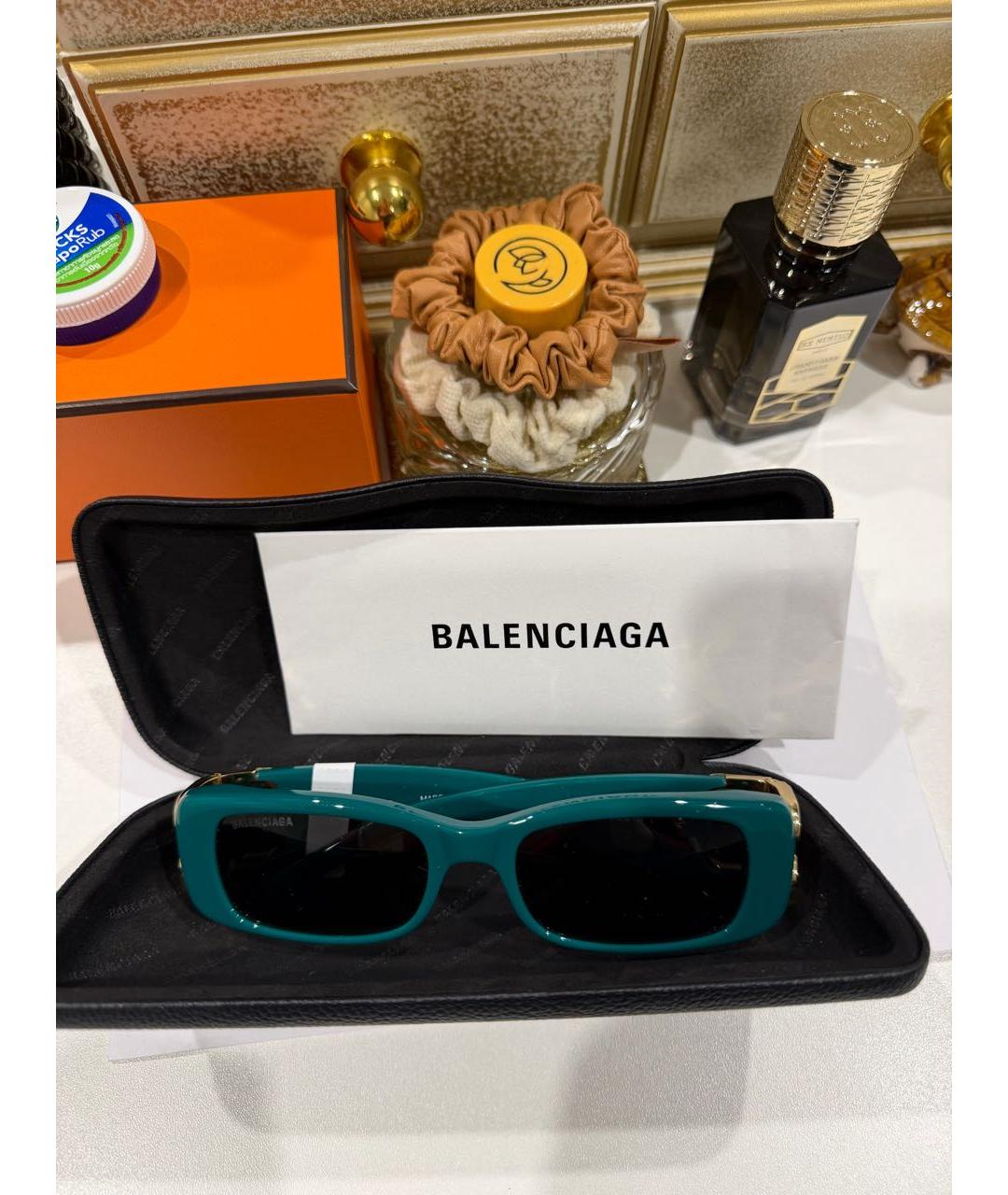 BALENCIAGA Бирюзовые пластиковые солнцезащитные очки, фото 4