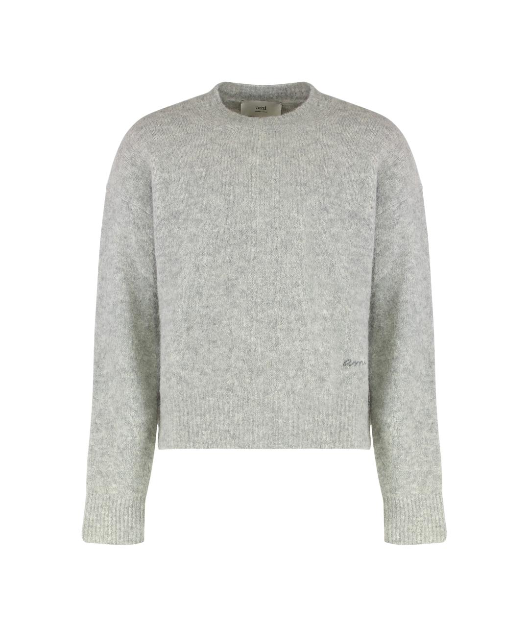 Ami Paris Серый шерстяной джемпер / свитер, фото 1