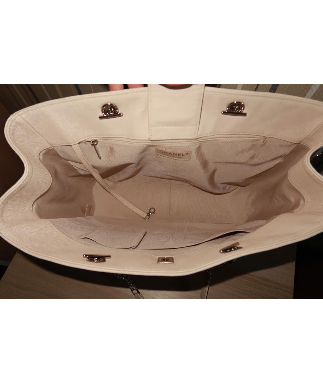CHANEL Бежевая кожаная сумка тоут, фото 4