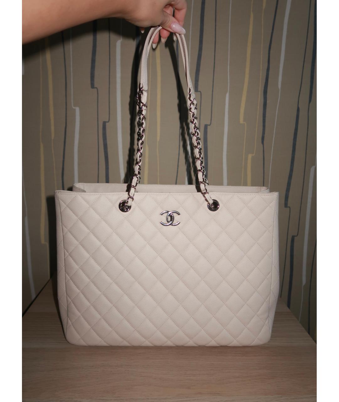 CHANEL Бежевая кожаная сумка тоут, фото 10