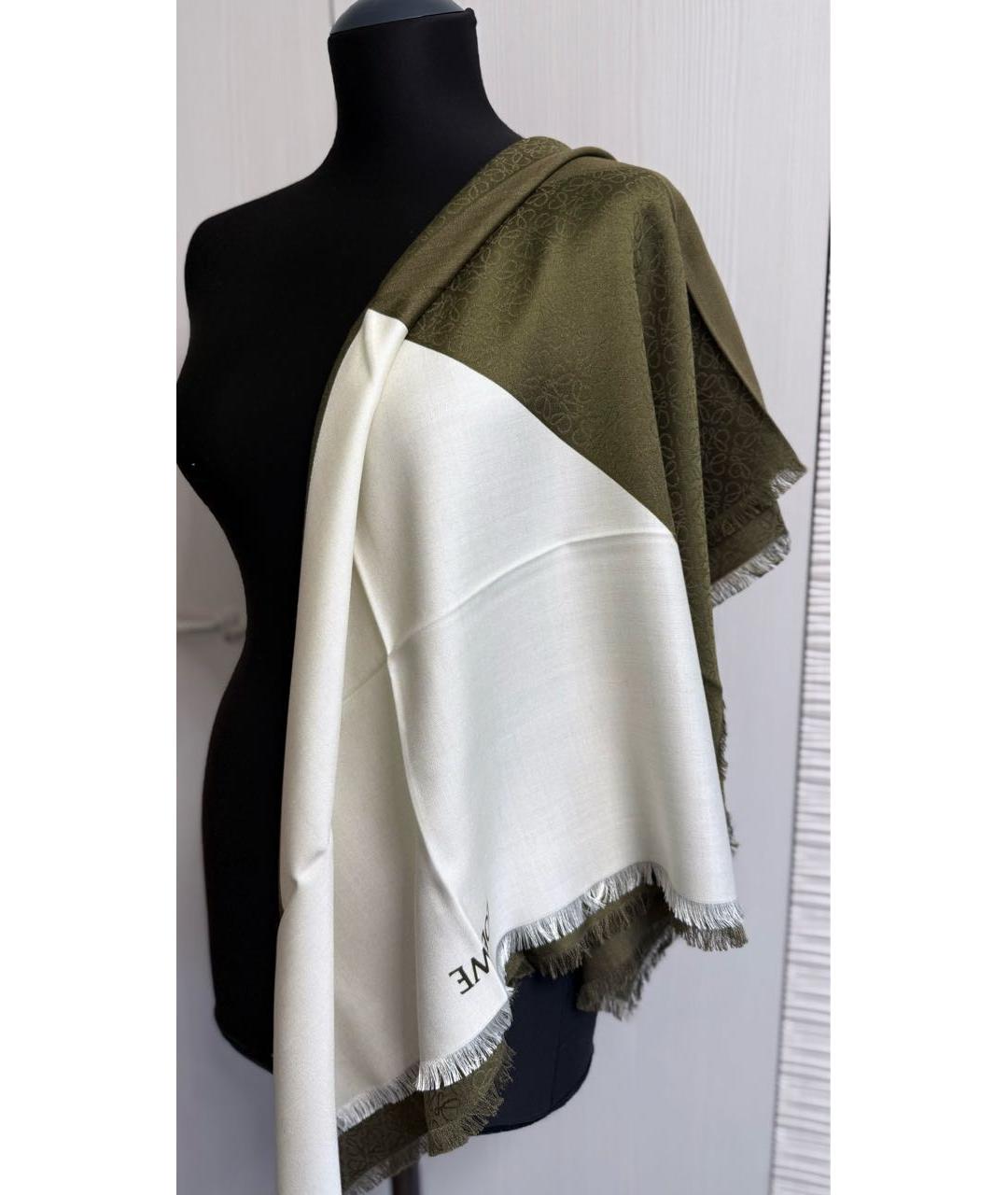 LOEWE Хаки шерстяной платок, фото 4