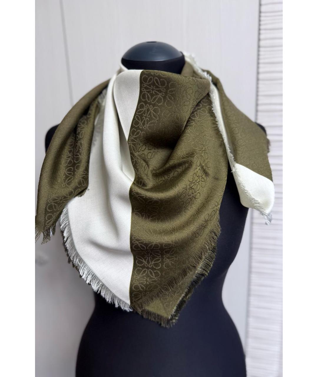 LOEWE Хаки шерстяной платок, фото 2