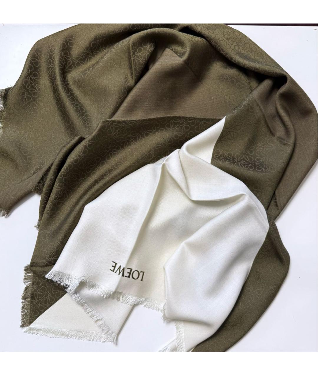 LOEWE Хаки шерстяной платок, фото 3