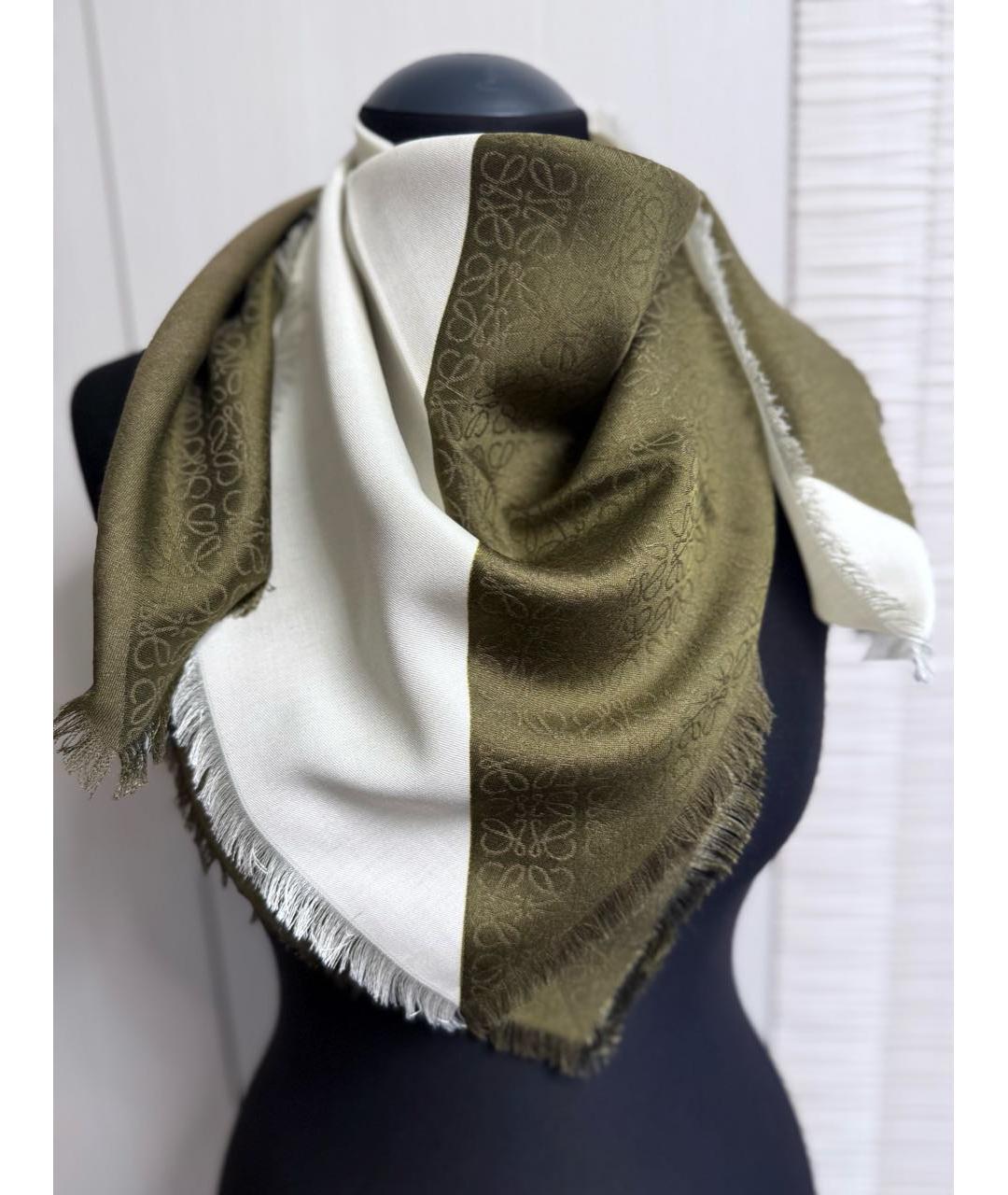LOEWE Хаки шерстяной платок, фото 8