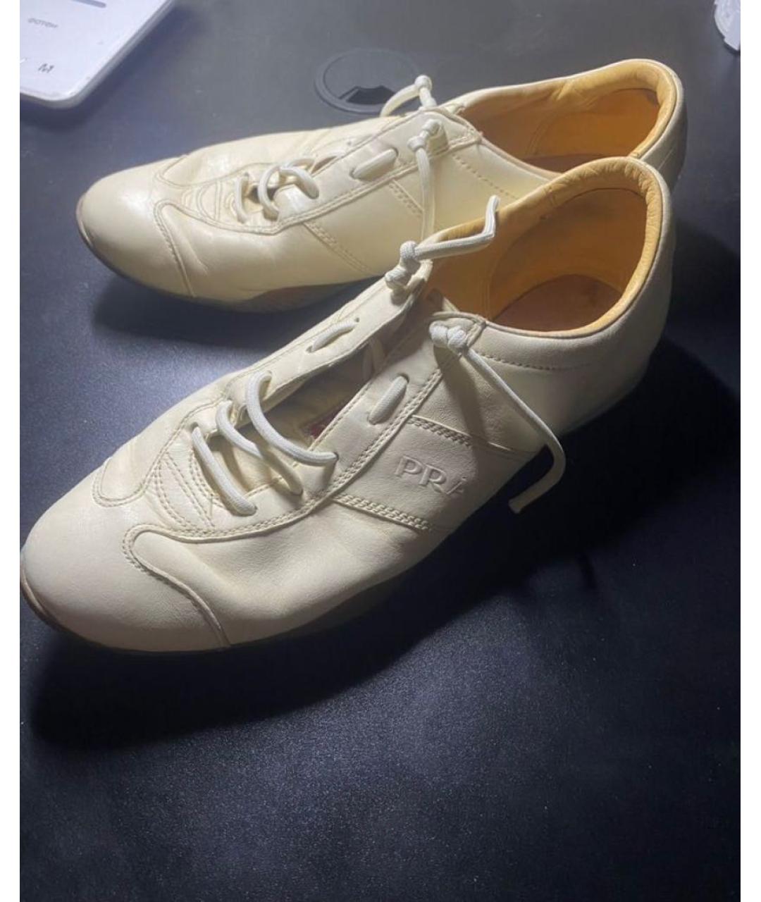 PRADA Белые кожаные низкие кроссовки / кеды, фото 9