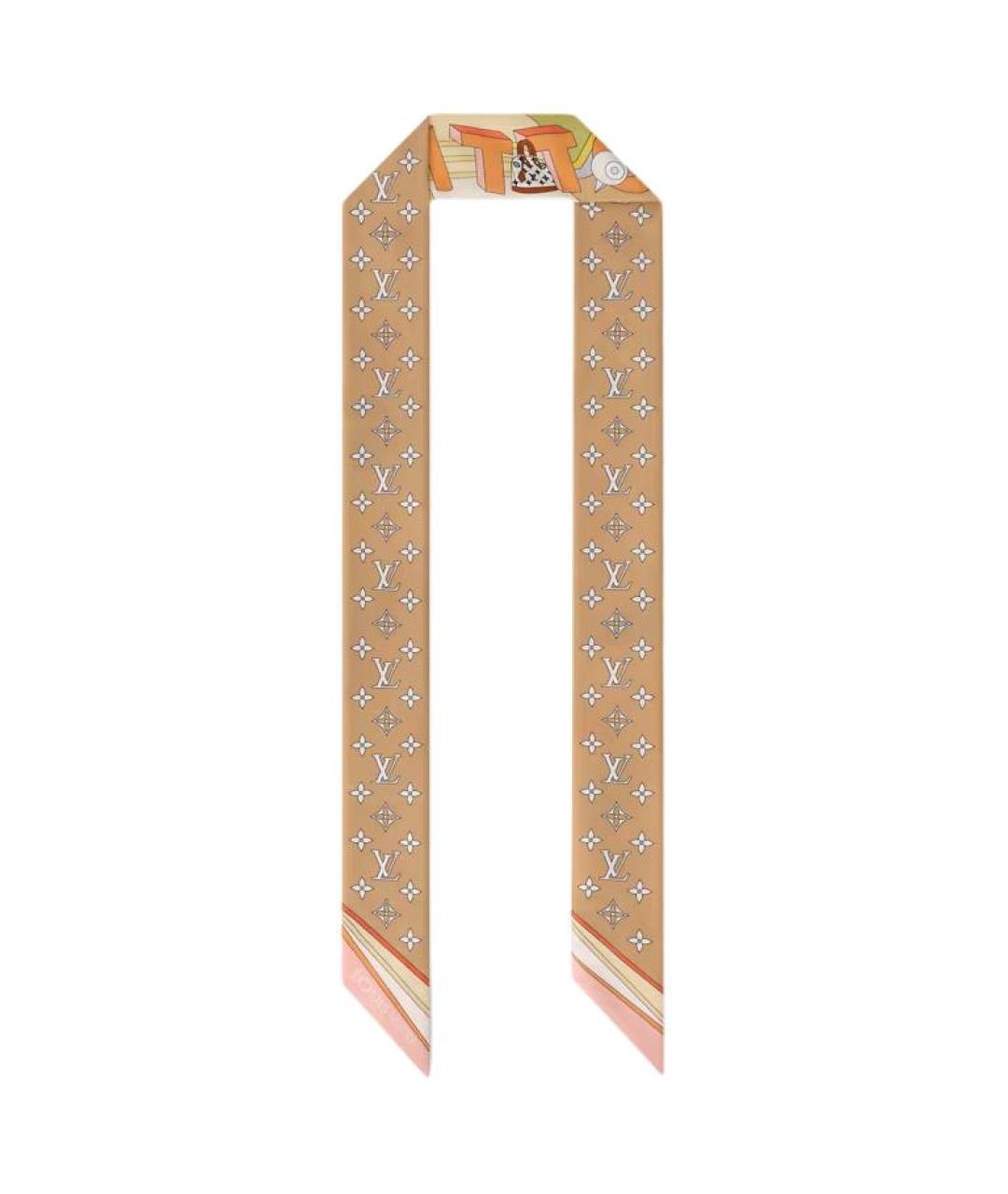 LOUIS VUITTON Бежевый шелковый шарф, фото 2