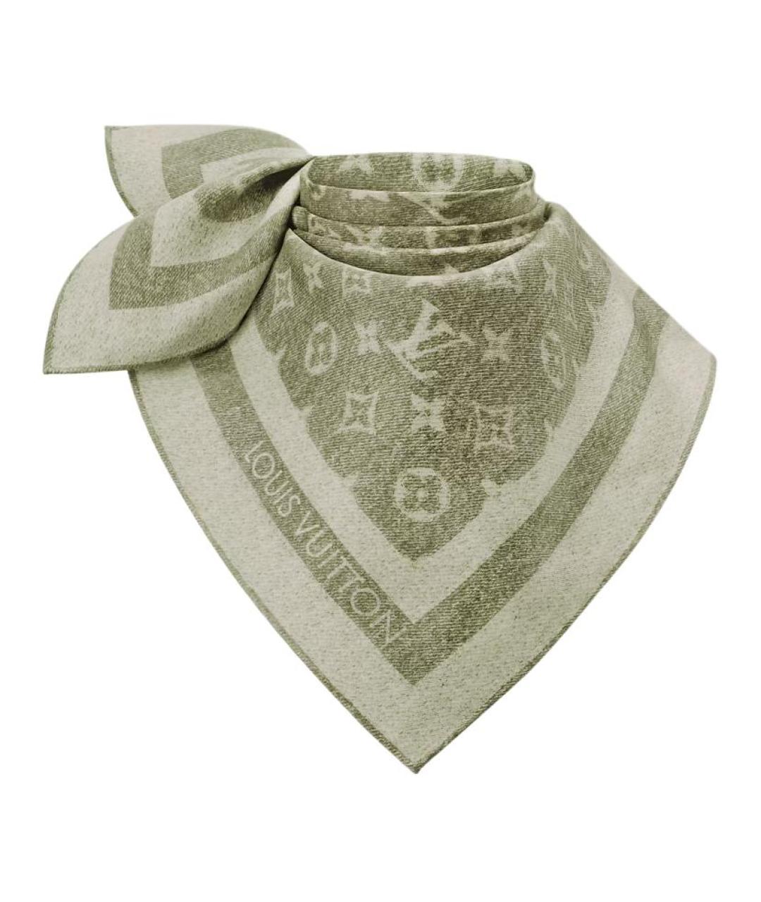 LOUIS VUITTON Зеленый шелковый шарф, фото 2