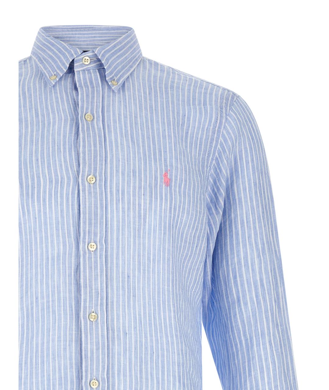 POLO RALPH LAUREN Голубая льняная кэжуал рубашка, фото 3