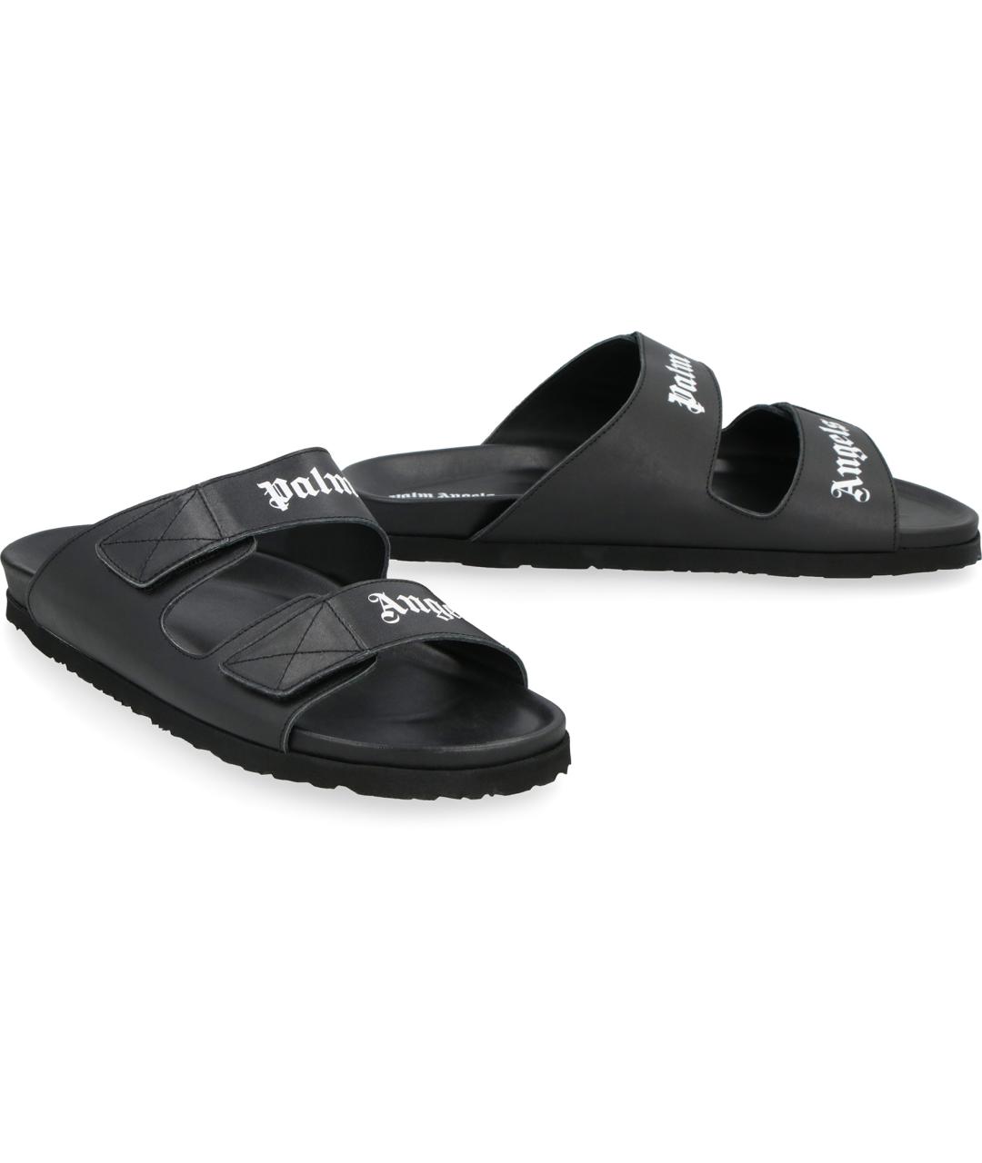 PALM ANGELS Черные кожаные шлепанцы, фото 3