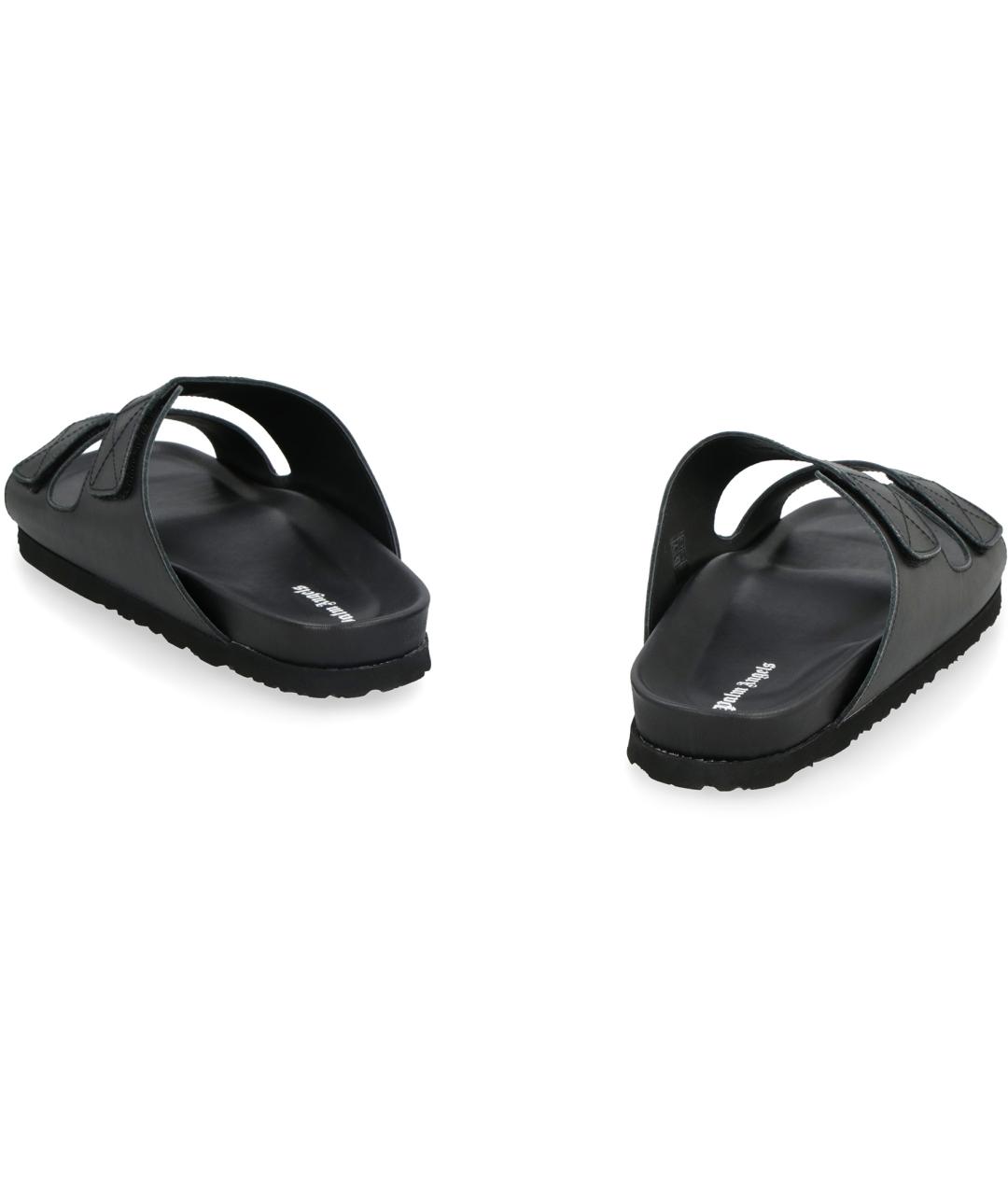 PALM ANGELS Черные кожаные шлепанцы, фото 4