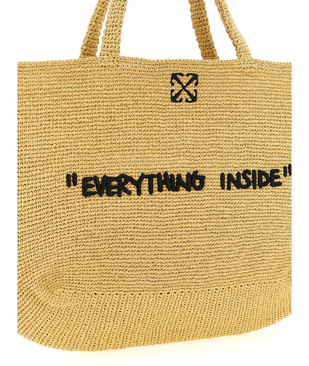 OFF-WHITE Бежевая пелетеная сумка тоут, фото 3