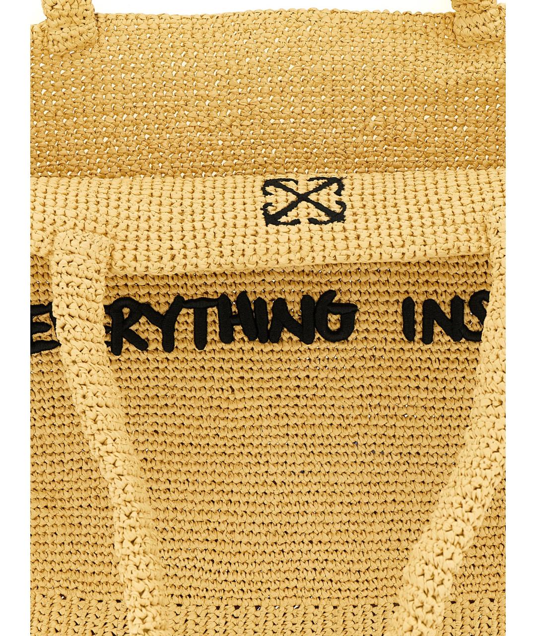 OFF-WHITE Бежевая пелетеная сумка тоут, фото 4