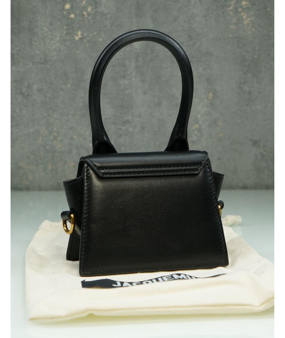 JACQUEMUS Черная кожаная сумка с короткими ручками, фото 4