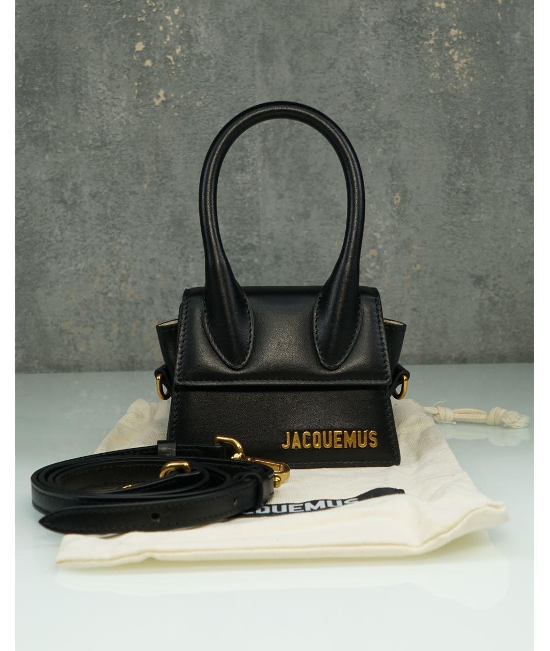 JACQUEMUS Черная кожаная сумка с короткими ручками, фото 2