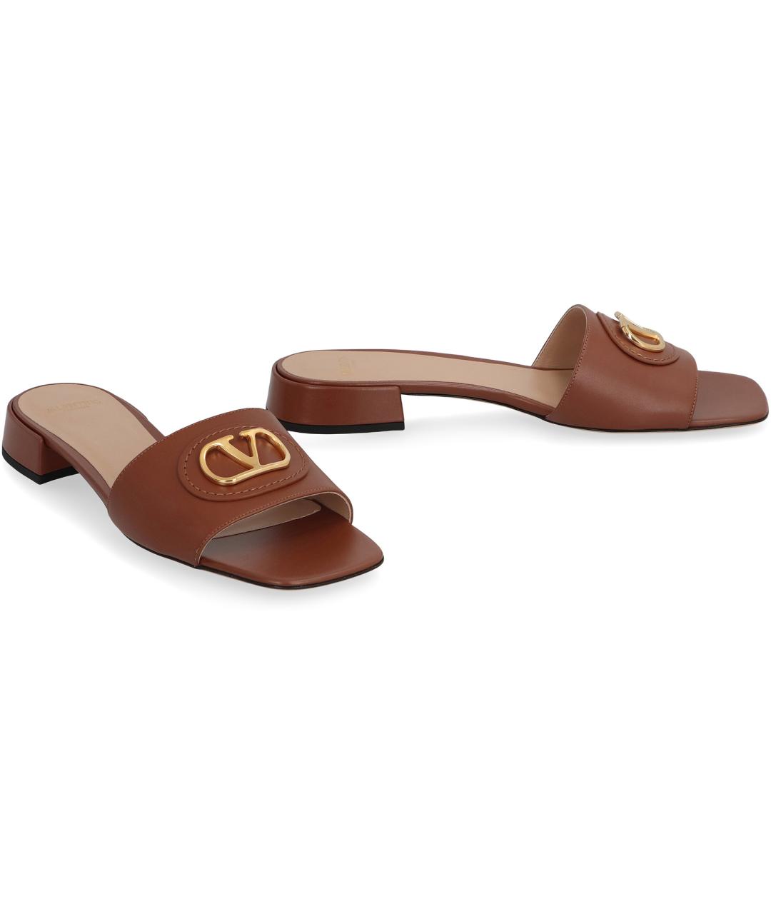 VALENTINO Коричневые кожаные шлепанцы, фото 3