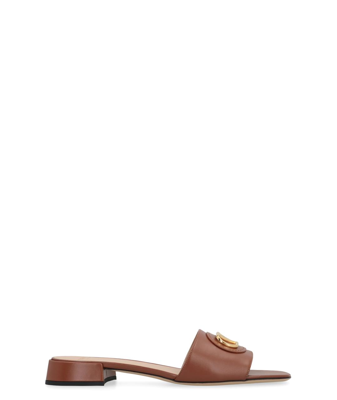 VALENTINO Коричневые кожаные шлепанцы, фото 1